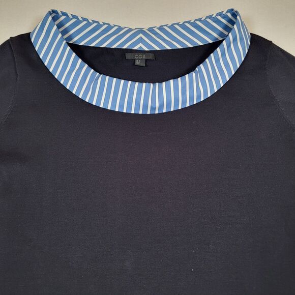 COS Women's Knitted Dress Sz M Black Blue White Striped Boxy Midi Sailor - Picture 4 of 8